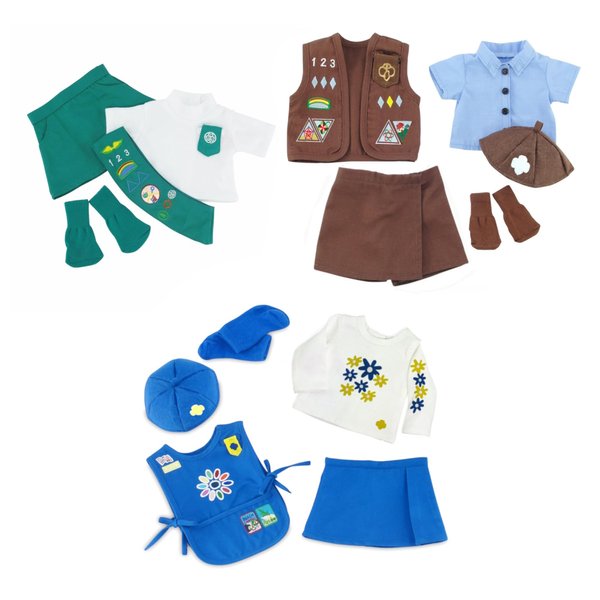 Emily Rose Doll Clothes | Value Pack - 3 18-inch Doll Girl Scout Inspired Modern Uniforms, Including Daisy, Brownie and Junior Scout Outfits | Officially Licensed by Girl Scouts of The USA!