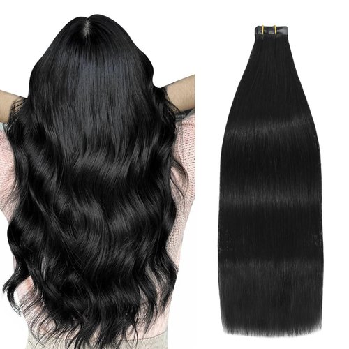 Natural Black Tape in Human Hair Extensions Real Hair Extensions, Tape in Hair Extensions Real Human Hair, 20pcs 40g 18 Inch Silky Hair Extensions.