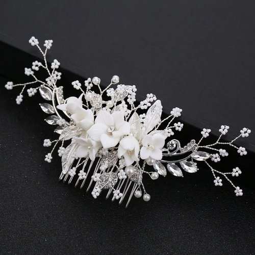Handmade Silver Bridal Hair Comb Clip Flower Bride Wedding Bridesmaids Hair Vine Crystal Hair Accessories for Brides Headpieces