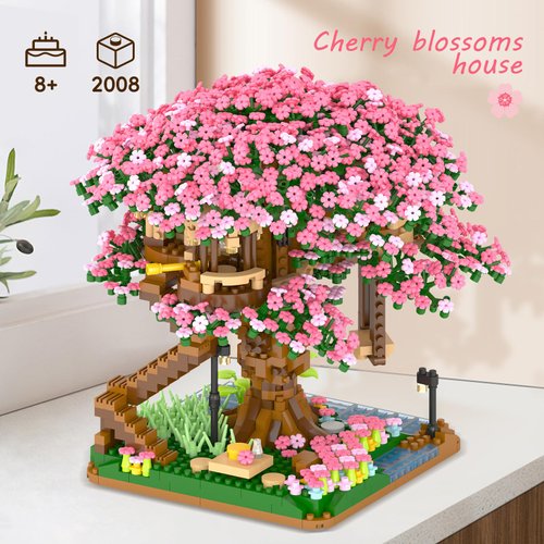 Sepuel Cherry Blossom Tree Building Set,(2008pcs) Flowers Bonsai Tree Mini Blocks Kit for Adult,Japanese Sakura-Tree House Building Blocks Set, Ideas for Girls 8 10 12 14+