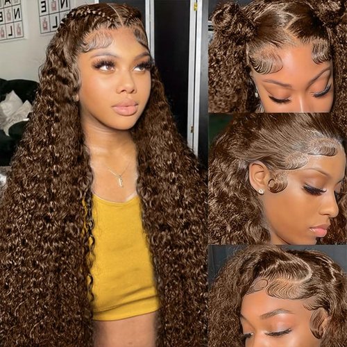 TOYERE 28Inch Chocolate Brown Lace Front Wig 13x6 Deep Wave Lace Front Wigs Human Hair 200 Density Hd Lace Front Wigs Human Hair Pre Plucked with Baby Hair Brown Wig Human Hair 4#