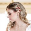 Foyte Crystal Flower Wedding Hair Comb Red Rose Headpiece Gold Hair Piece Bride Pearl Hair Accessories for Women and Girls