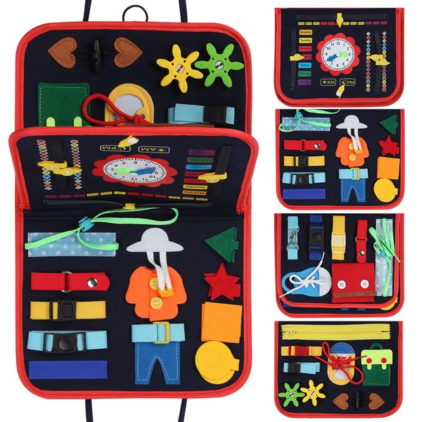 Busy Board for Toddlers,Montessori Toys Developing Sensory Activity Book Preschool Learning Activities Early Educational Toy Travel Busy Binder for 1 2 3 4 Year Old Kids Birthday Gift for Boys Girls
