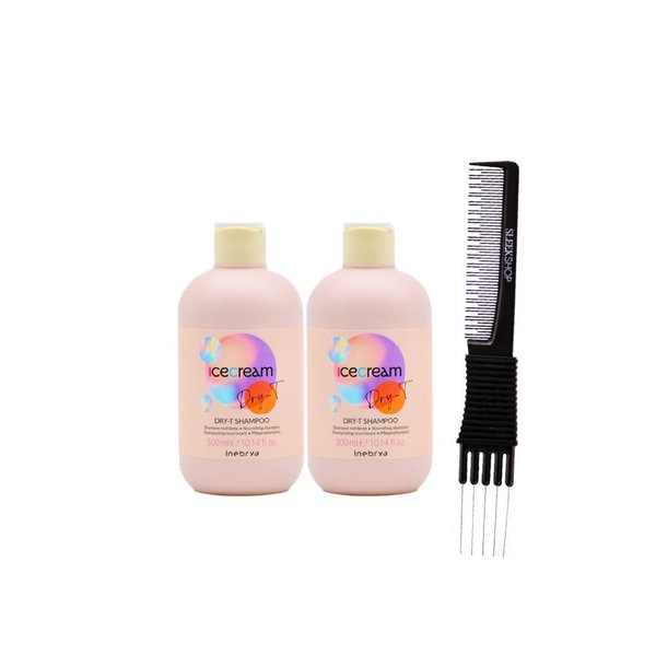 Inebrya Ice Cream Dry-T Shampoo (10.1 oz) with Teasing Comb Pack of 2