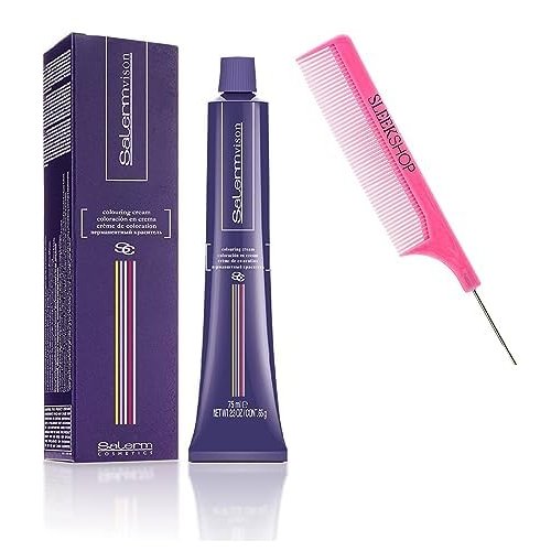 vask SIeekshop Comb + Salerm Cosmetics VISION Salermvision Permanent Cream Hair Color Dye (w/SIeekshop Pink Comb) Haircolor Creme, Gray Coverage in 30 minutes - 9,112 Nordic Blond