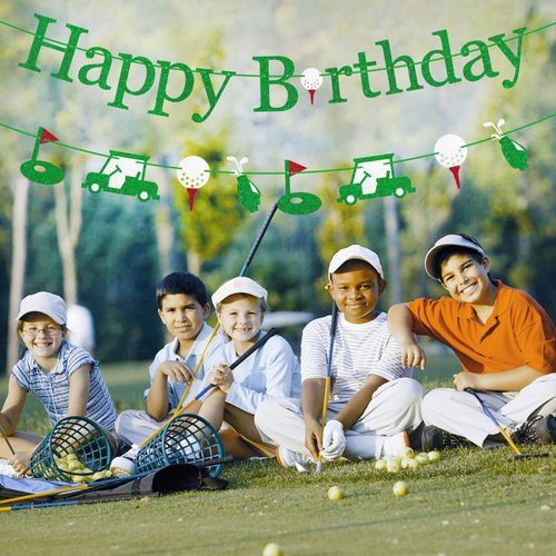 Gifloon Pre-Strung Golf Happy Birthday Banner, NO-DIY Golf Sports Theme Party Decorations for Kids and Adults, Green