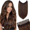 Halo Hair Extensions Real Human Hair 16 Inch #2/6/2 Balayage Dark Brown to Chestnut Brown 95G Invisble Wire Hair Extensions with Transparent Fish Line Clip in Hair Extensions