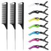 10Packs Rat Tail Combs Hair Clips Set，3Pcs Rat Tail Comb，Parting Comb and 7Pcs Alligator Styling Sectioning Clips of Professional Hair Salon Quality(Black)