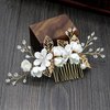 Bridal Hair Combs, Wedding Hair Comb Set Crystal Flower Hair Clips Bride Bridesmaid Hair Sides Comb Rhinestone Barrettes, Pearl Flower Hair Pins Hair Accessories for Women Girls (White)