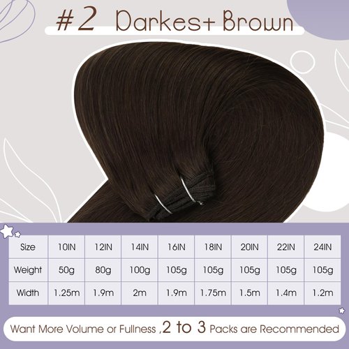 Full Shine Sew In Hair Extensions Real Human Hair 22 Inch Weft Extensions Real Remy Hair Color #2 Dark Brown Double Weft Full Head Set Straight Hair Weaves 105 Grams Hair Weft Bundles Straight Hair