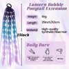 Long Braided Bubble Colored Hair Extensions, 25 Inches Bubble Kinky Rave Straight Ombre Lantern Braid Extension with Hair Tie Hairpieces for Girls Daily Wear(purple)