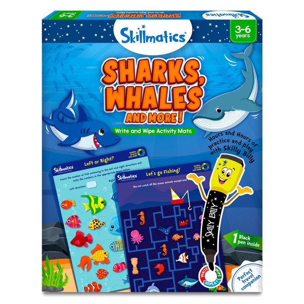 Skillmatics Educational Game - Sharks, Whales & More, Reusable Activity Mats with Dry Erase Marker, Gifts, Travel Toy, Ages 3 to 6