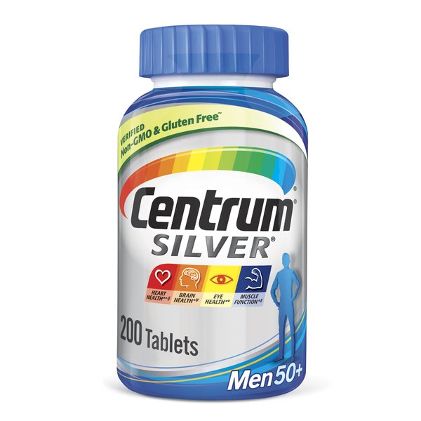 Centrum Silver Multivitamin for Men 50 Plus, Multivitamin/Multimineral Supplement with Vitamin D3, B Vitamins and Zinc, Gluten Free, Non-GMO Ingredients - 200 Count