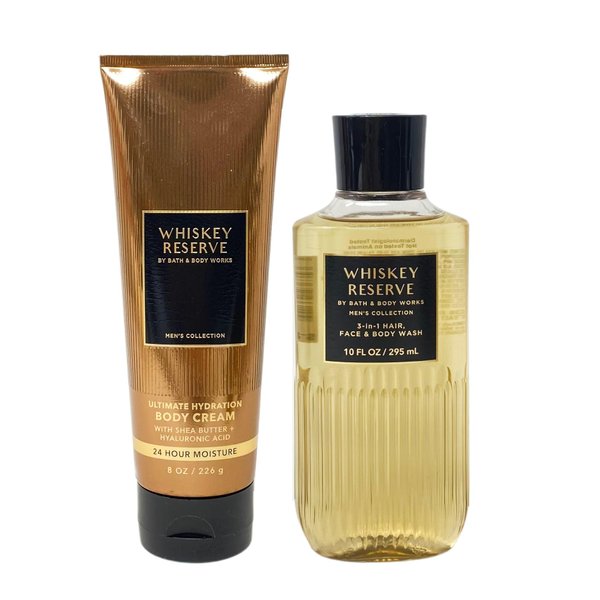 Generic Bath and Body Work Men's Collection Whiskey Reserve - Duo Gift Set - Body Cream and 3-in-1 Hair, Face & Body Wash