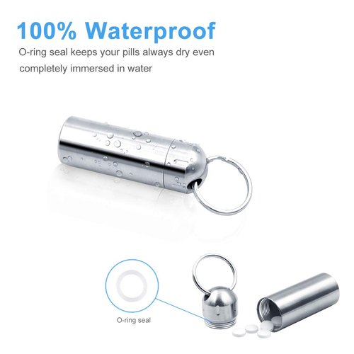 SHD Pill Box Keychain Waterproof Single Chamber Stainless Steel Pill Organizer for Outdoor Travel Camping