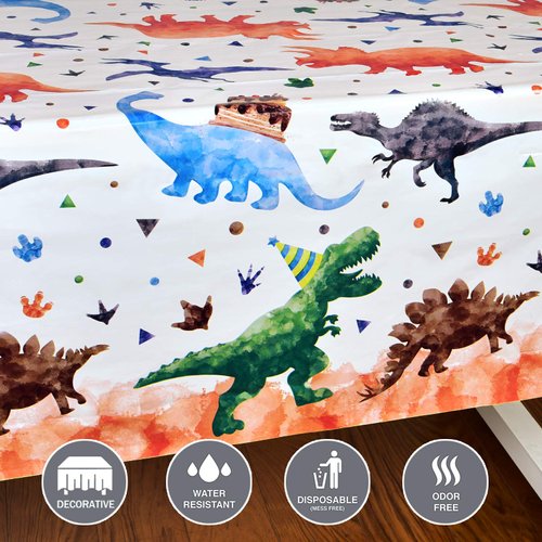 Watercolor Dinosaur Party Tablecloth - 1 Pack 54'' x 108'' Dinosaur Party Supplies for Kids Boys Dino Theme Birthday Party Decoration Dinosaur Printed Rectangular Plastic Disposable Table Cover