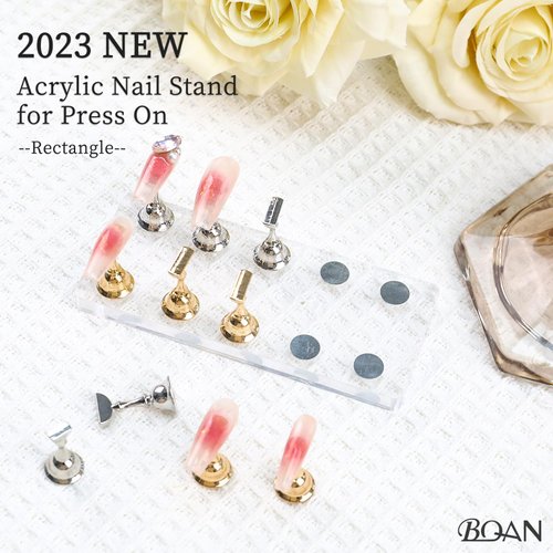BQAN Nail Holder for Painting Nails, Transparent Acrylic Nail Stand for Press on / Fake Nail Tips Training / Nails Display with Reusable Adhesive Putty (Rectangle)