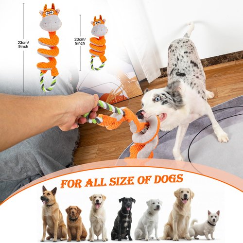 VelvetVines Squeaky Dog Toys, Interactive Dog Toys with Pull Rope,Tug of War Dog Toy, Plush Dog Pull Toy, Interactive Dog Toys for Aggressive Chewers,Plush Puppy Toys for Small, Medium, Big Dogs
