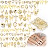 100 Pcs Gold Nail Charms for Acrylic Nails Gold Nail Rhinestones 3D Nail Charms Heart Nail Gems Luxury Decor Diamonds for Nail Art Shiny Nail Stones Beauty Nail Design Crystals for DIY Women Nail