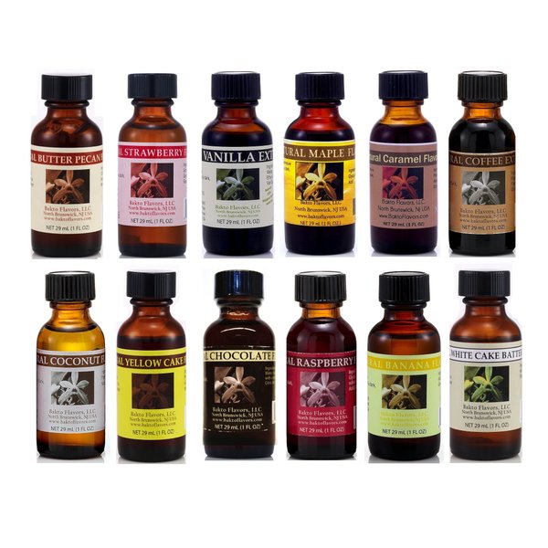 Bakto Flavors Protein Shake Power Collection, 1-fluid ounce Bottles, Pack of 12 - Butter Pecan, Strawberry, Vanilla, Maple, Caramel, Coffee, Coconut, Chocolate, Raspberry, Yellow Cake, Banana, White Cake Batter