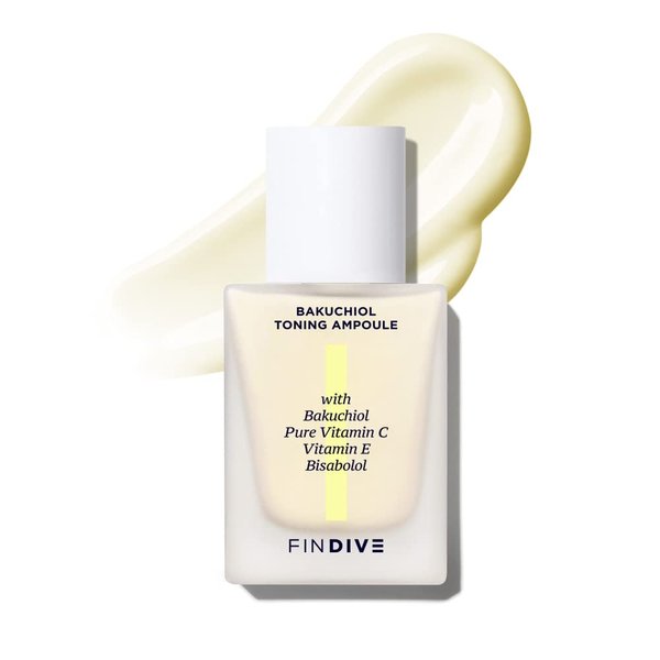 [FINDIVE OFFICIAL] Bakuchiol Toning Ampoule, 3% Bakuchiol, Plan-Based Retinal Alternative, Pure Vitamin C, Pure Vitamin E, Bisabolol, Brightning, Anti Wrinkle Serum, 1.01fl.oz
