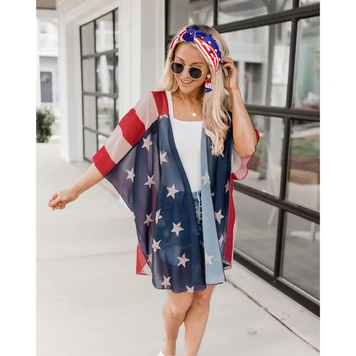 NVENF 4th of July Headbands, American Flag Star Headband Pearl Crystal Rhinestone Knotted Headbands Patriotic 4th of July Accessories Outfits for Women Holiday Gifts (Star A-White)