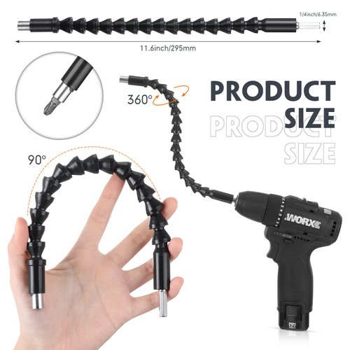 14 Pcs Flexible Drill Bit Extension Set 1/4 Inch Hex Shank Bendable Drill Bit Extension 105 Right Angle Drill 90 Right Angle Screwdriver Bits 10 Short Screwdriver Bits Electric Hand Tool