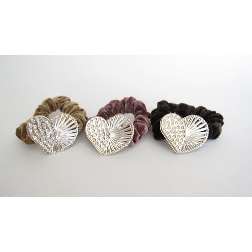 Generic Heart shaped mauve tan brown hair tie pony tail holder scrunchie with crystals (Primary color: Mauve pink)