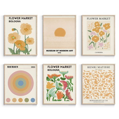 InSimSea Flower Market Posters Wall Art Prints - Set of 6 Floral Art Poster Botanical Plant Artwork Wall Decor Prints, Vintage Wall Art Posters for Room Aesthetic (8x10 UNFRAMED)