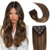 Goulus Clip in Hair Extensions Real Human Hair 120g 8pcs Silky Straight Hair Extensions Clip in Human Hair Chocolate Brown Mixed Caramel Blonde Double Weft Thick Hair Extensions Clip Ins(4/27/4,20）