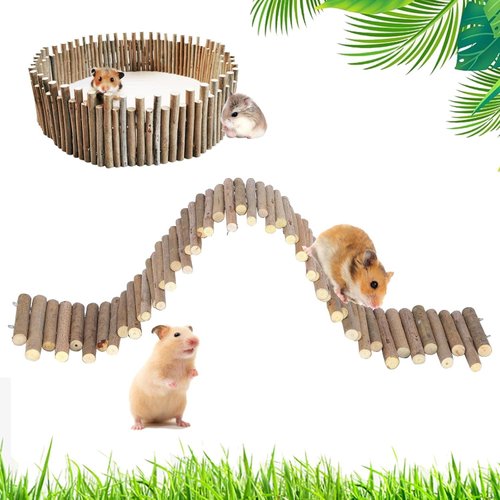 Hamster Toys, Flexible Hamster Wooden Bridge Door Fence Hamster Chew Toys Decor Standing Climbing for Mice Gerbil Chinchilla Small Animals Chew Toys(11.8in)