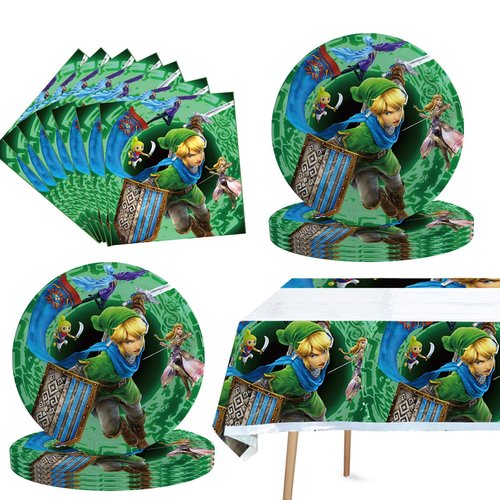 41Pack Zelda Birthday Decorations, 20 Plates, 20 Napkins and 1 Tablecover for Zelda Birthday Party Supplies