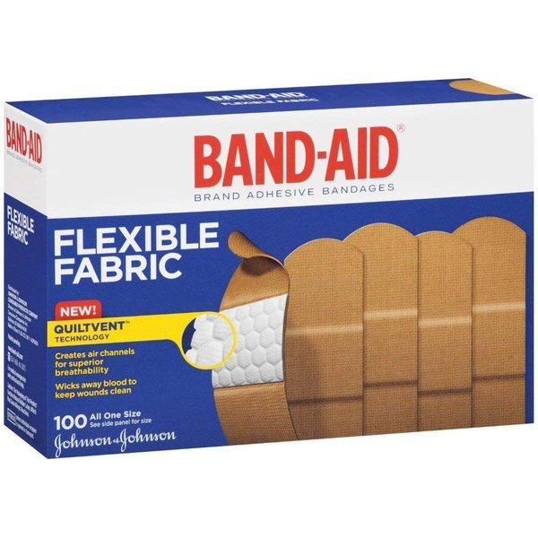 Johnson & Johnson Band-Aid Flexible Fabric Adhesive Bandages 1" X 3", Beige, Sterile (Box of 100)