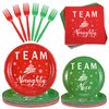 Patelai 120 Pcs Christmas Party Supplies Paper Plates and Napkins Disposable Dinnerware Set 48 Team Naughty and Team Nice Plates 48 Napkins 24 Plastic Forks for Christmas Xmas Birthday Party