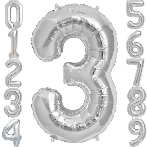 FINGCRO Silver Foil Balloons Number 3, 42 inch