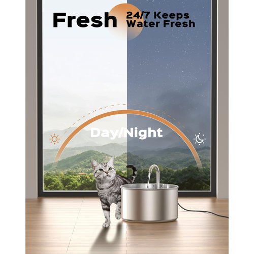 AOOGITF Cat Water Fountain, 304 Stainless Steel Pet Water Fountain, 24/7 Keep The Water Fresh, 74oz Capacity, Ultra-Quiet, No Sputter, Compact, Easy Cleaning, Suit for Pets