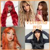 Orange Wig Long Wavy Wig with Bangs Orange Curly Wigs for Women Synthetic Curly Wavy Wig for Party Cosplay Daily Use 26 Inch