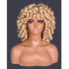 CurlCOO Blonde Curly Wigs for Black Women Short Curly Wig with Bangs Soft Big Loose Cute Afro Kinky Curly Hair 14 Inch Synthetic Wig for Black Women(Blonde)