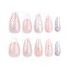 24 Pcs French Tip Press on Nails Medium Almond - Spring Cute Fake Nails Press ons French Nail Art Tip Acrylic Full Cover False Nails with 3D Water Ripple Nail Charms Design Glue on Nails for Women
