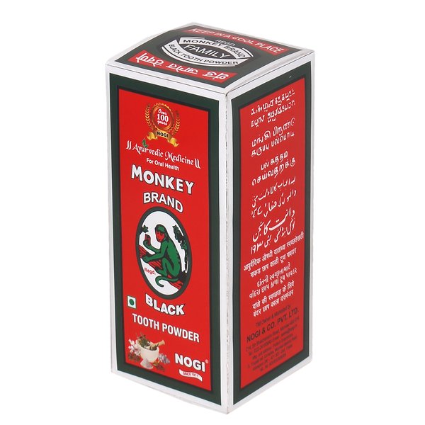 Ayurvedic medicine-Monkey Brand Black Toothpowder is made with activated neemwood charcoal and herbs based on an ancient Vedic text the Sidhayog Samhita. Natural teeth whitening and holistic oral care