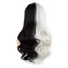 Meiyite Hair Wavy Long 24inch Half Black and Half White Mix Half Hand Tied Heat Resistant Synthetic Lace Front Wigs