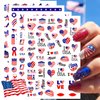 IDDFEVE 8 Sheets 4th of July Nail Stickers, Independence Day Patriotic Nail Decals, 3D Design Self-Adhesive USA Flag Star Nail Art