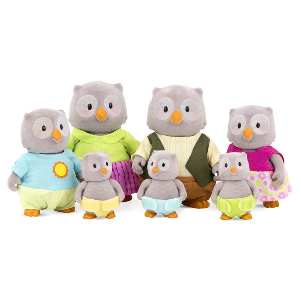 Li'l Woodzeez – The McHoot Owl Family – Set of 7 Collectible Posable Owl Figures – Pretend Play Doll Figures – Gift Toy for Kids Age 3+