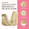 GOO GOO Clip in Hair Extensions Real Human Hair, 14inch 150g 9Pcs, 18A/613A Dark Blonde Highlighted Bleach Blonde, Remy Human Hair Extensions Clip ins for Women, Natural Human Hair