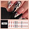 Red Blood Press on Nail Medium Almond Spooky Fake Nail Halloween Red Blood Clown Horror Nail Design Full Cover Fake Nails Glue on Nail Artificial Nails for DIY for Women Girls, False Nails