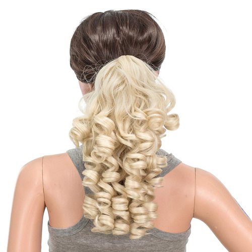 SWACC 12-Inch Short Screw Curls Claw Clip Ponytail Extensions Synthetic Clip in Drawstring Curly Ponytail Hairpiece Jaw Clip Hair Extension (Platinum Blonde-60#)
