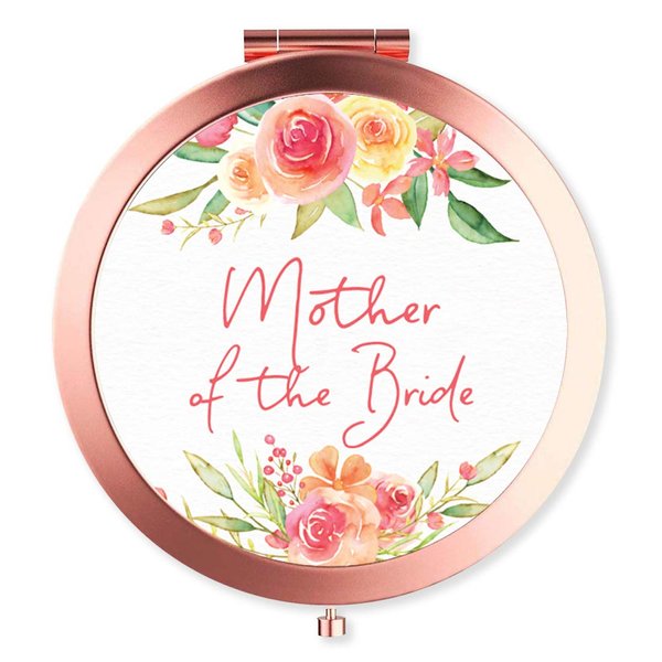 Andaz Press Rose Gold Compact Pocket Makeup Mirror Wedding Gift, English Garden Florals, Mother of The Bride, 1-Pack, Girls Women Bridal Shower Wedding Party Gifts