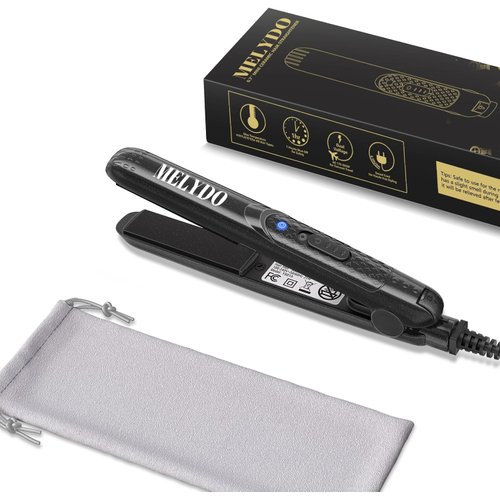 MELYDO Small Flat Iron, Small Hair Straightener for Short Hair & Bangs, Portable Travel Ceramic Mini Hair Straightener Flat Irons with Dual Voltage (Black)