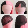 BTWTRY Half Pink Half Black Synthetic Lace Front Wigs Cosplay Wig Long Straight Hair for Fashion Women Halloween Party Wigs Heat Resistant Fiber Hair (24 Inch, Half Pink Half Black)