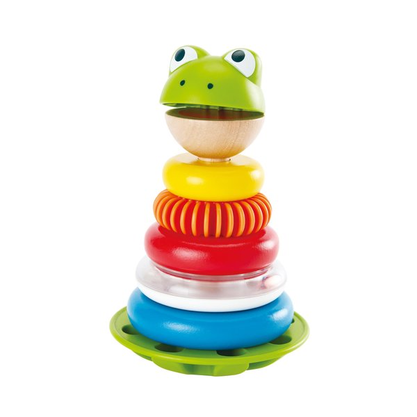 Hape Mr. Frog Stacking Rings | Multicolor Wooden Ring Stacker Play Set, Educational Toy for Children